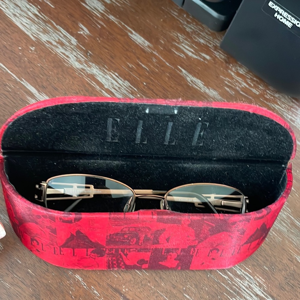 Elle El18779 Brown And Bronze Wire Half Rim Eyeglasses With Red Design Elle Case